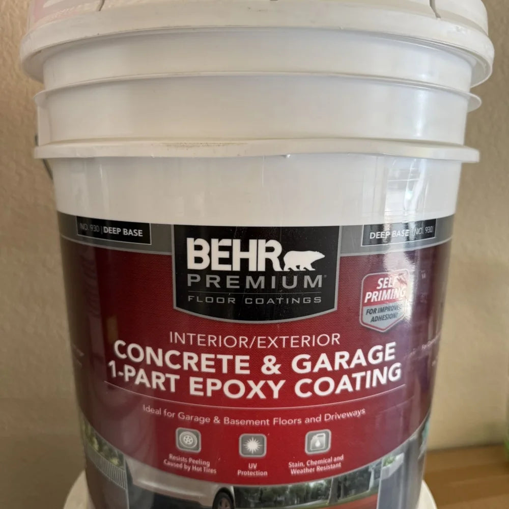 Actual inventory photo — BEHR 1-Part Epoxy Floor Paint — Deep Base — 5 Gal — angle 1