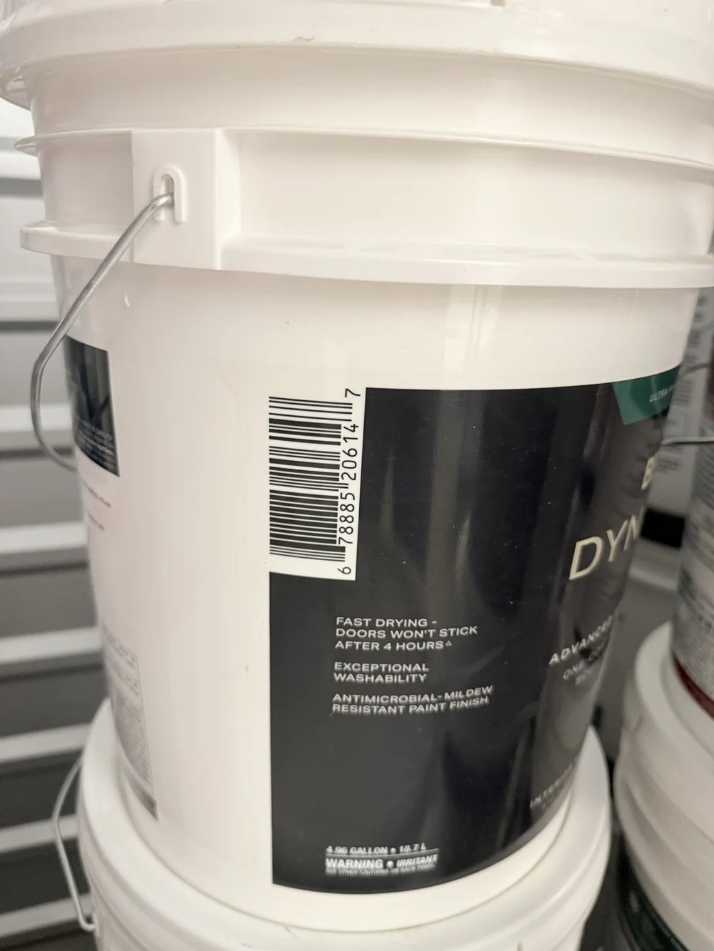 Actual inventory photo — BEHR Dynasty Interior Semi-Gloss Paint — Ultra Pure White — 5 Gal — angle 2