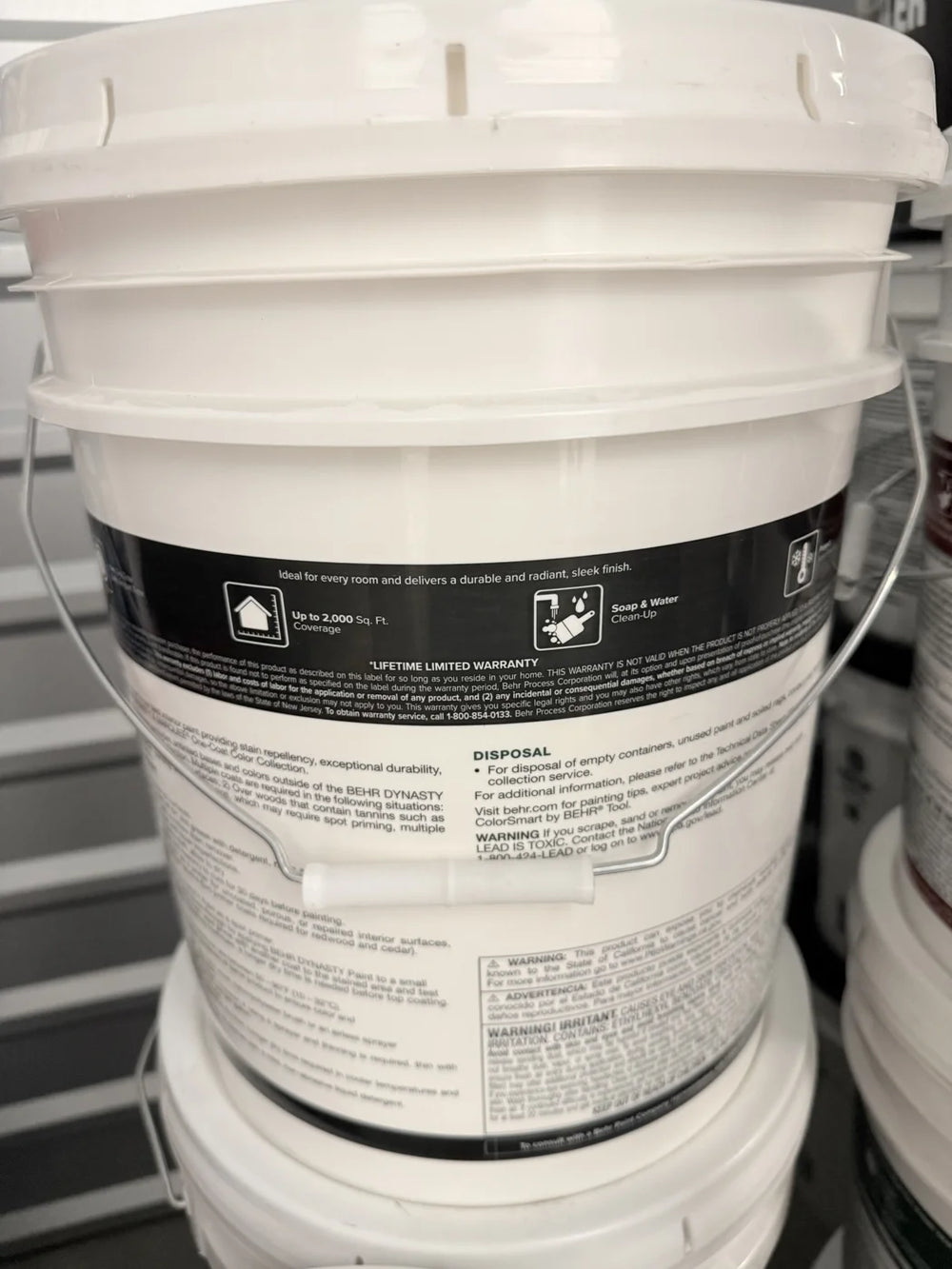 Actual inventory photo — BEHR Dynasty Interior Semi-Gloss Paint — Ultra Pure White — 5 Gal — angle 4
