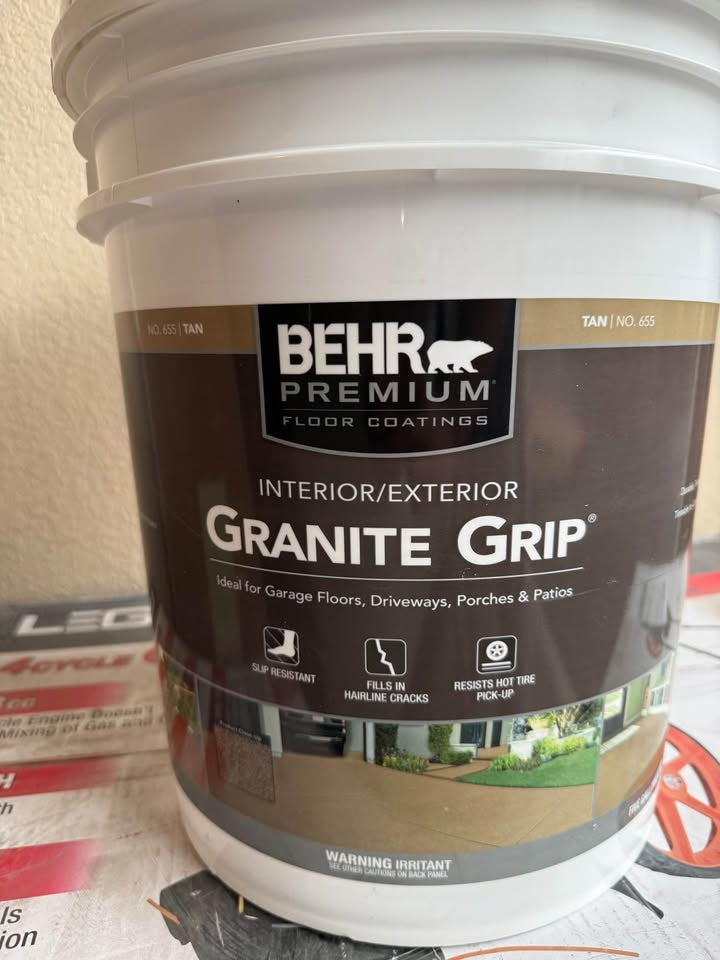 Actual inventory photo — BEHR Granite Grip Concrete Coating — Tan — 5 Gal — angle 1