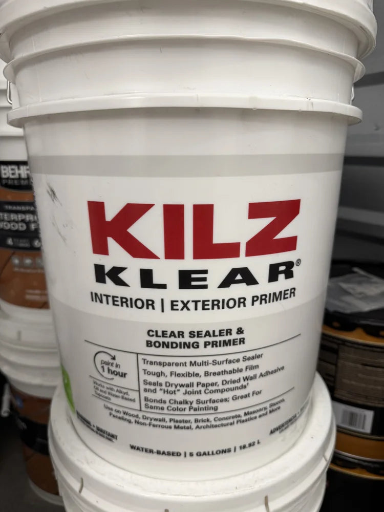 Actual inventory photo — KILZ KLEAR Clear Bonding Primer & Sealer — 5 Gal — angle 1