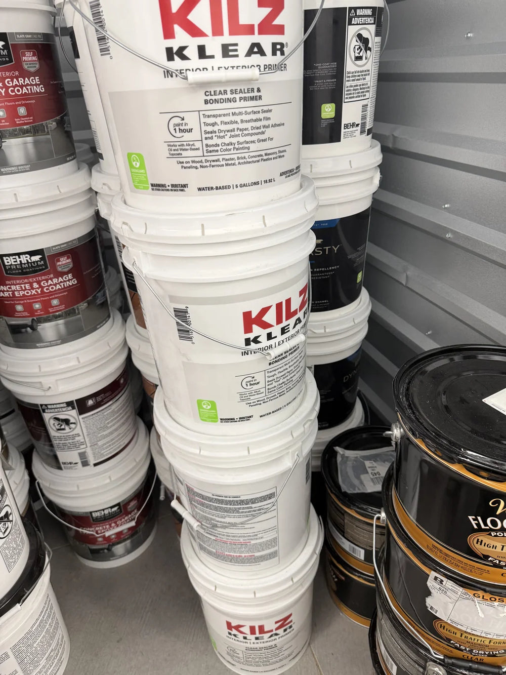 Actual inventory photo — KILZ KLEAR Clear Bonding Primer & Sealer — 5 Gal — angle 4