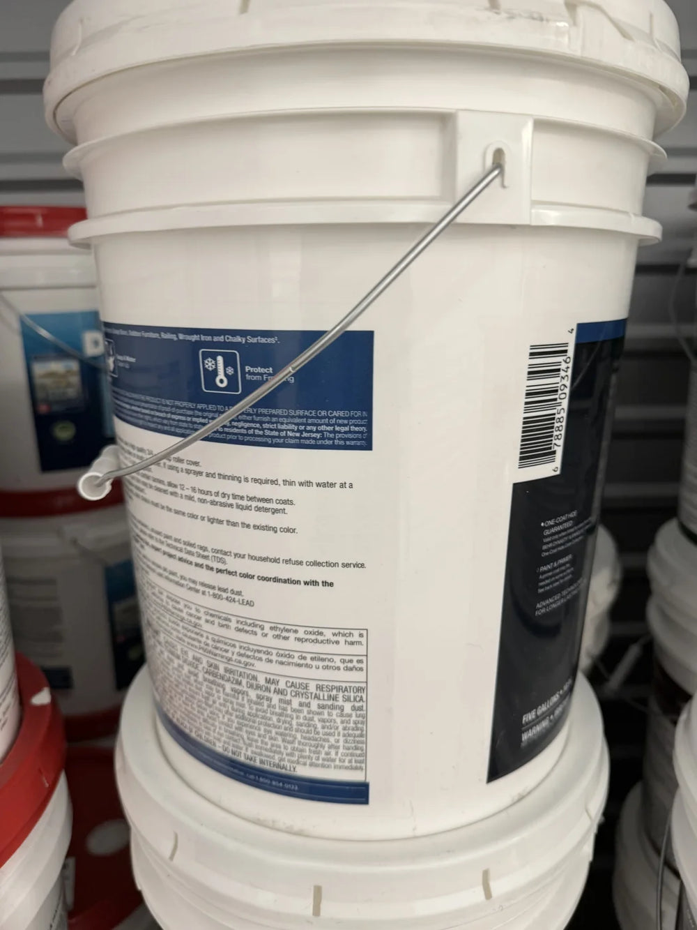 Actual inventory photo — BEHR Marquee Exterior Satin Paint — Ultra Pure White — 5 Gal — angle 2