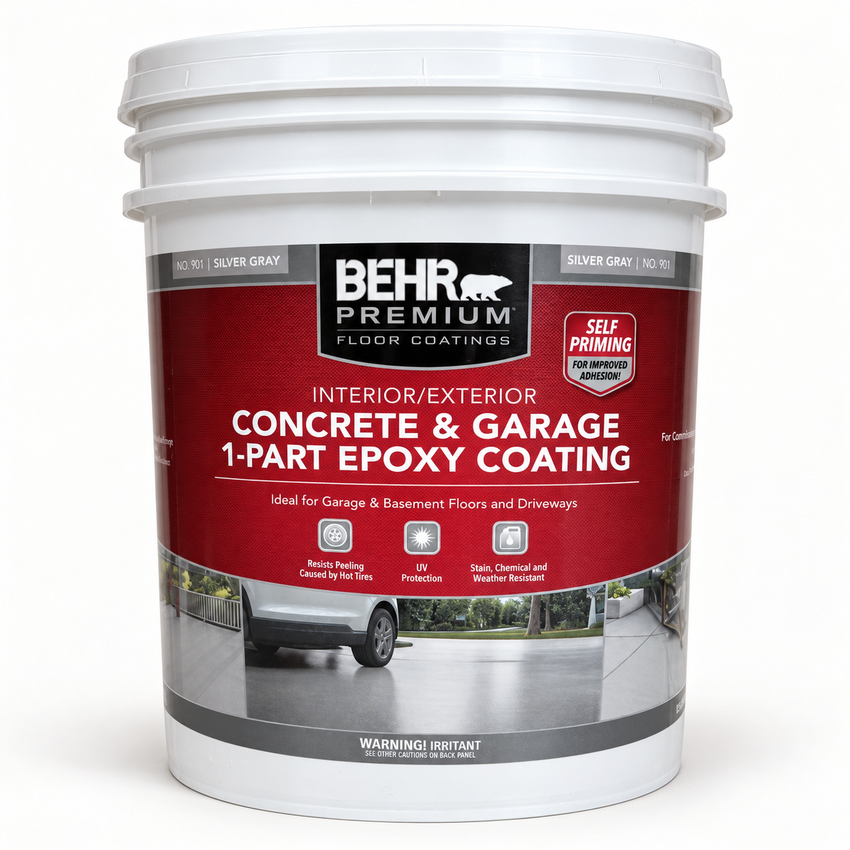 BEHR 1-Part Epoxy Floor Paint — Silver Gray — 5 Gal