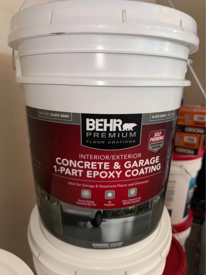 Actual inventory photo — BEHR 1-Part Epoxy Floor Paint — Slate Gray — 5 Gal — angle 1